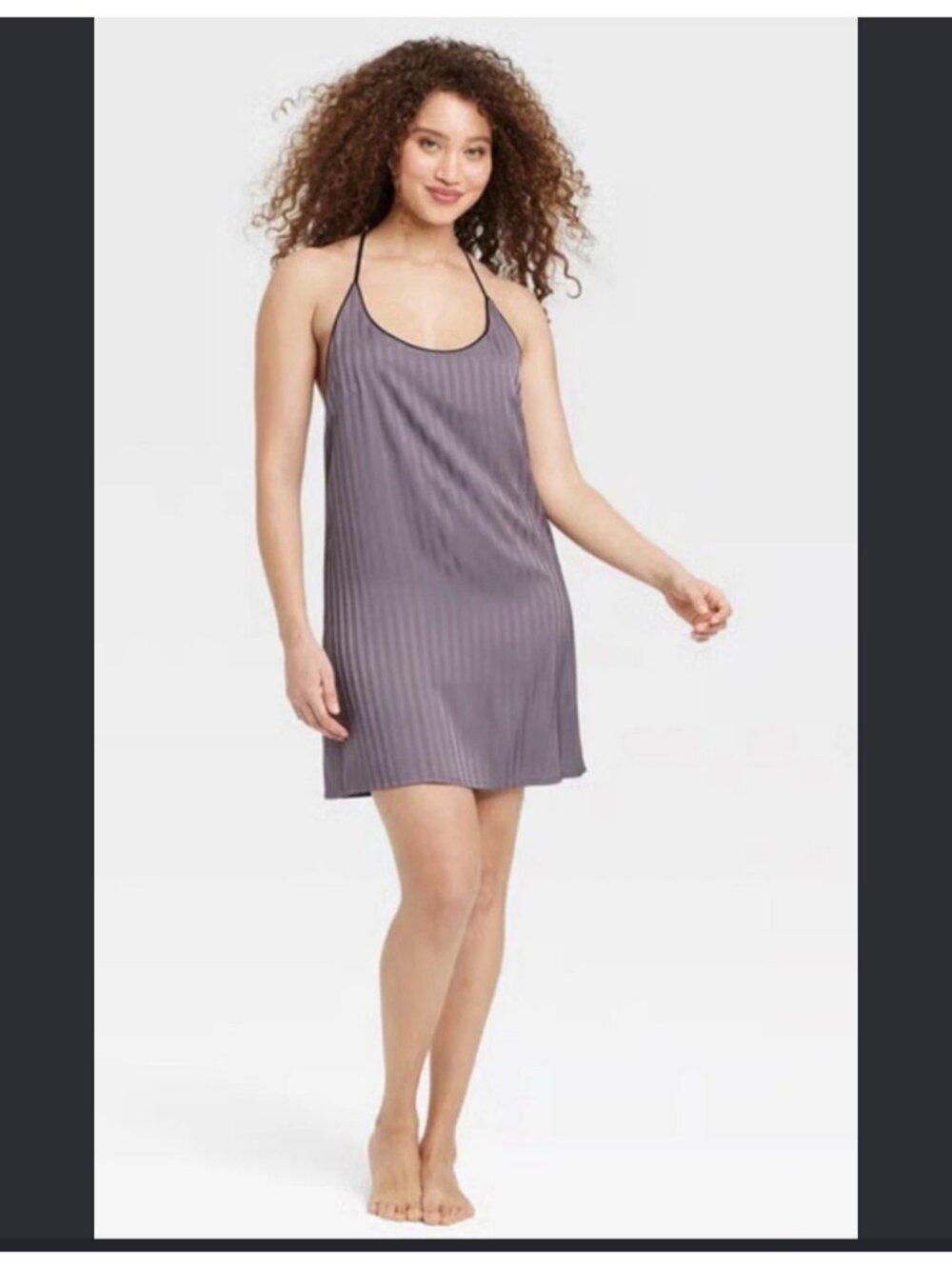 Auden muted purple and gray striped satin chemise nightgown size XL NWT